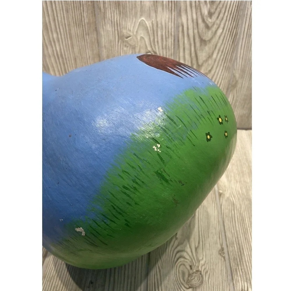 Hand Painted Folk Art Gourd Rooster Chicken 2011 Rustic Decor Collectible